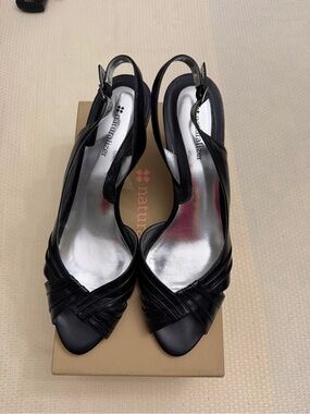 Naturalizer Black Leather Peep-Toe Slingback Heels
